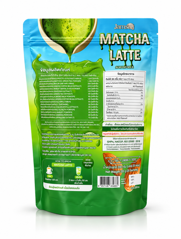 Jamsai Matcha Latte with Almond Milk – Wheat Grass & Alfalfa Extract | 20 Sachets/Pack (200 Grams)
