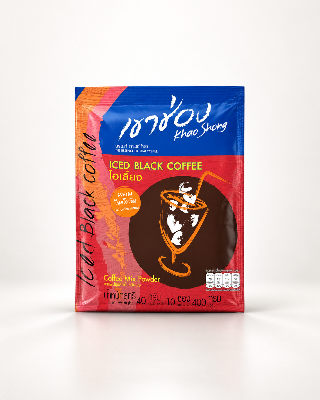 Khao Shong Iced Black Instant Coffee | Strong & Refreshing Taste | 10 Sachets/Pack (400 Grams)