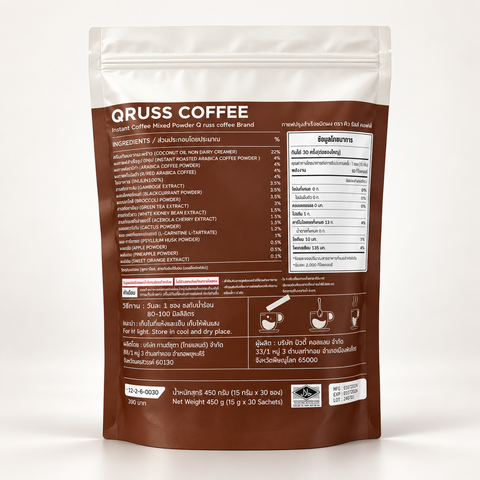 Instant Coffee Mixed Powder Q Russ Coffee Plus - A | 30 Sachets/Pack (450 Grams)